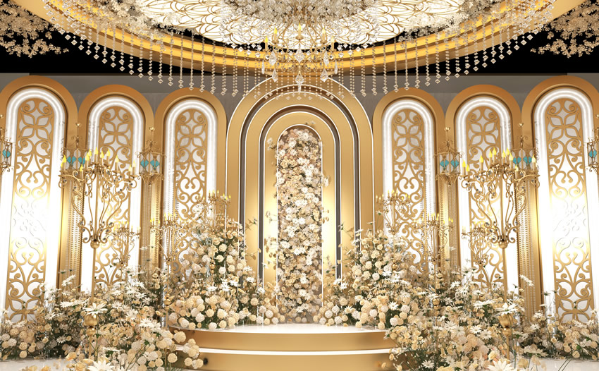 岳普湖香槟色调婚礼堂效果展示